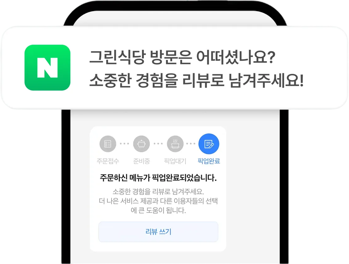 영수증 없이 리뷰 작성. 메인 이미지. N주문·예약 시 영수증 인증 없이 쉽게 리뷰를 쓸 수 있어요.